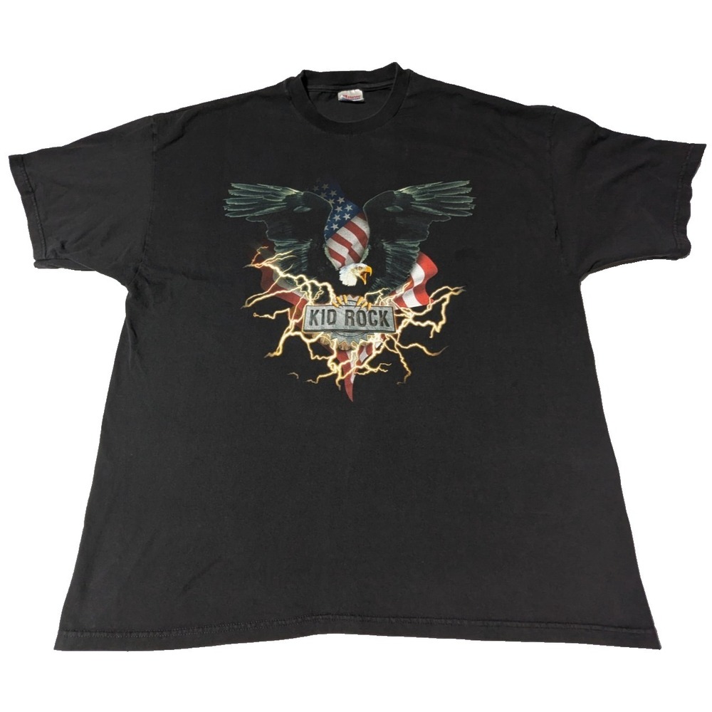 VTG Kid Rock Live 2001 Concert Tour T-Shirt USA Flag Bald Eagle‎ - Men 2XL
